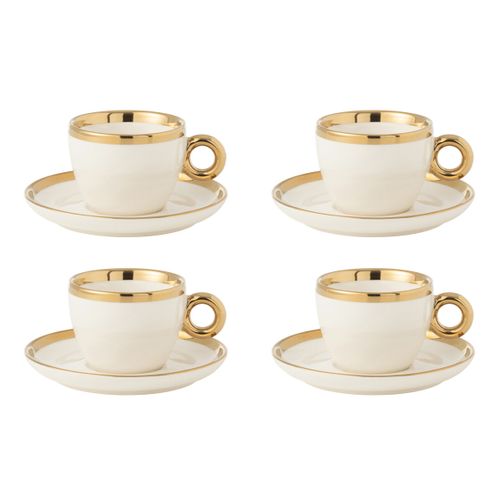 Lot De 4 Tasses et Sous-tasses "faye" 18cl Blanc et Or