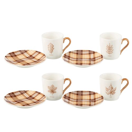 Lot De 4 Tasses à Café et Sous-tasses "quercus" 8cl Marron
