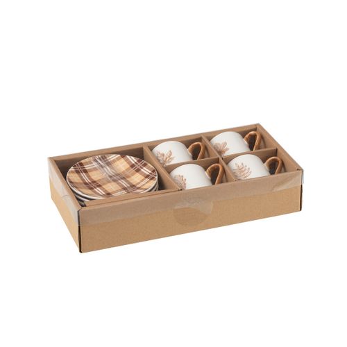 Lot De 4 Tasses à Café et Sous-tasses "quercus" 8cl Marron