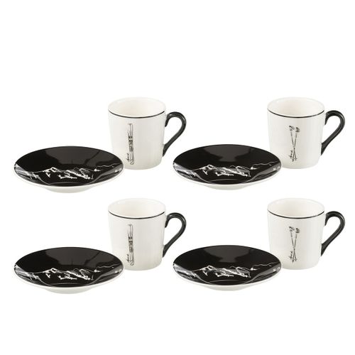 Lot De 4 Tasses à Café et Sous-tasses "après-ski" 8cl Blanc