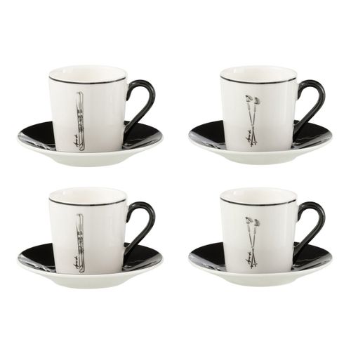 Lot De 4 Tasses à Café et Sous-tasses "après-ski" 8cl Blanc