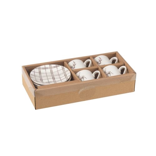 Lot De 4 Tasses à Café et Sous-tasses "renne Winter" 8cl Blanc
