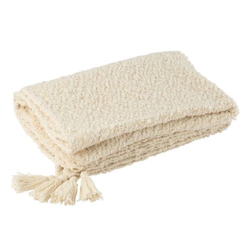 Plaid Uni En Coton "floches" 130x180cm Crème