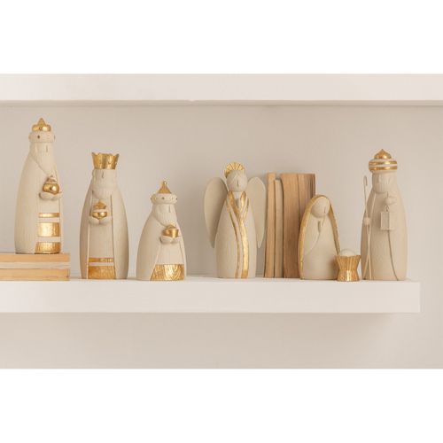 Crèche De Noël En Résine "7 Santons" 22cm Or