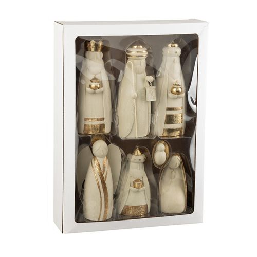 Crèche De Noël En Résine "7 Santons" 22cm Or