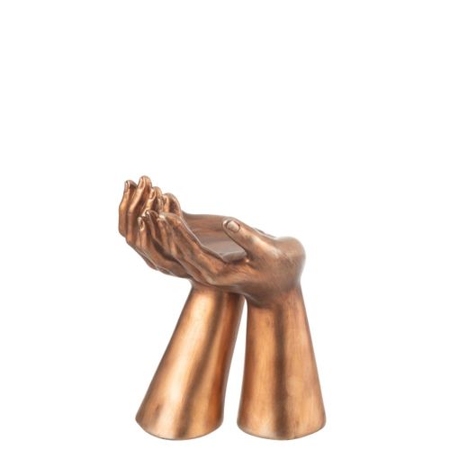 Bougeoir Déco En Résine "mains" 25cm Cuivre
