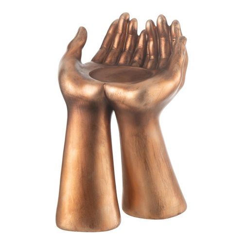Bougeoir Déco En Résine "mains" 25cm Cuivre