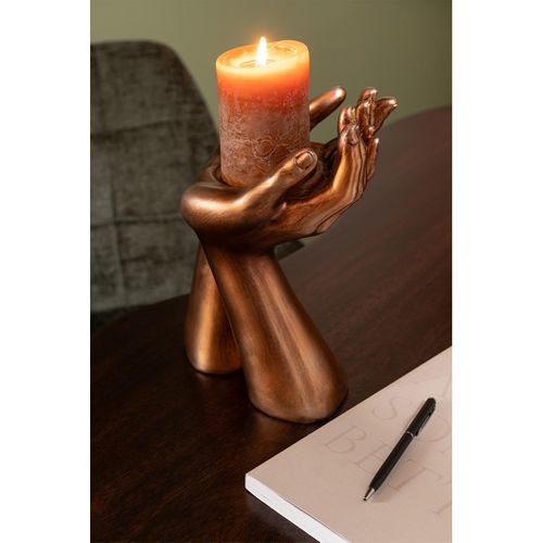 Bougeoir Déco En Résine "mains" 25cm Cuivre