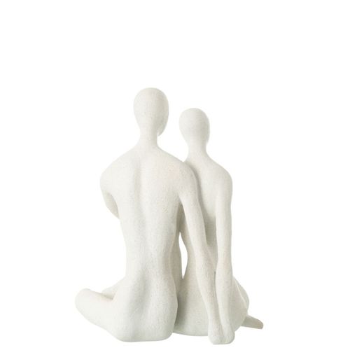 Statuette Couple Assis "moderne" 35cm Blanc