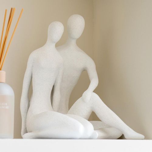 Statuette Couple Assis "moderne" 35cm Blanc