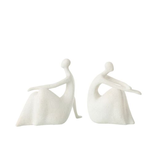 Lot De 2 Statuettes Femmes Assises "moderne" 25cm Blanc