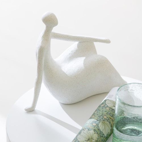 Lot De 2 Statuettes Femmes Assises "moderne" 25cm Blanc