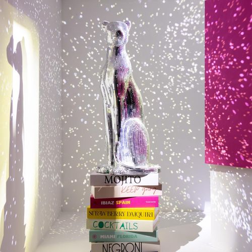 Statue Déco Léopard "disco" 62cm Argent