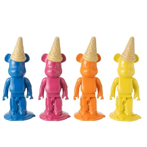 Statuette Déco Ours "cornet Glace" 39cm Jaune