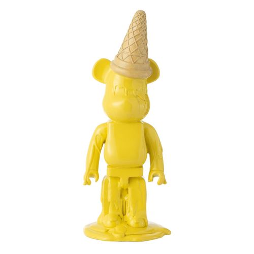 Statuette Déco Ours "cornet Glace" 39cm Jaune