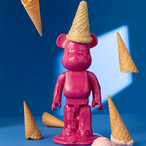 Statuette Déco Ours "cornet Glace" 39cm Fuchsia