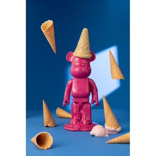 Statuette Déco Ours "cornet Glace" 39cm Fuchsia