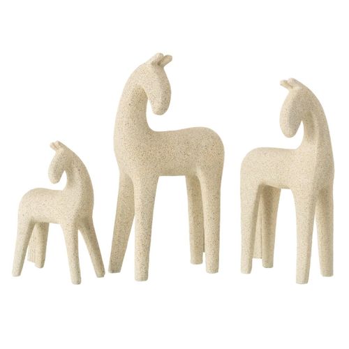 Lot De 3 Statuettes Chevaux "morris" 31cm Beige