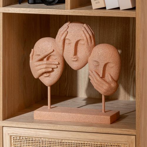 Statuette 3 Visages Sur Socle "morris" 30cm Terracotta