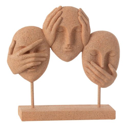Statuette 3 Visages Sur Socle "morris" 30cm Terracotta