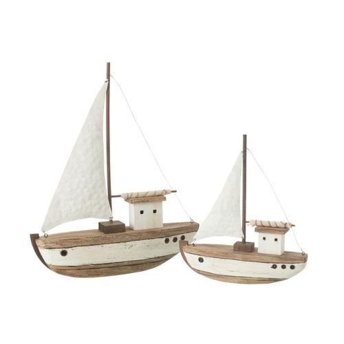 Bateau 1 Voile En Bois "gene" 46cm Naturel et Blanc