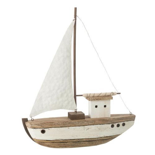 Bateau 1 Voile En Bois "gene" 46cm Naturel et Blanc