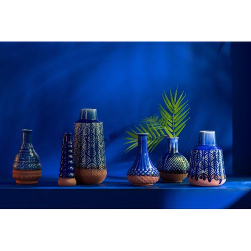 Vase Allongé En Porcelaine "leo" 25cm Bleu