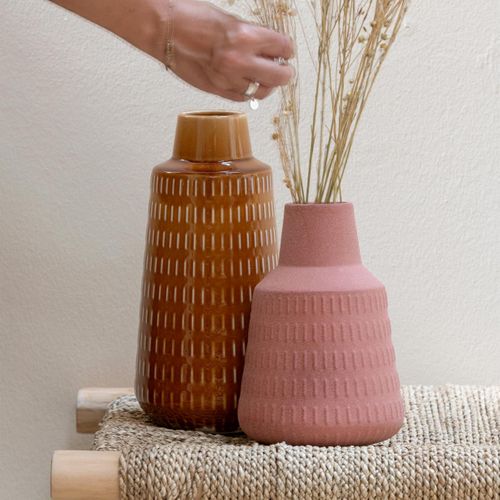 Vase Déco En Porcelaine "ria" 31cm Moutarde