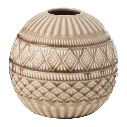 Vase Boule En Porcelaine "ethnique" 19cm Beige