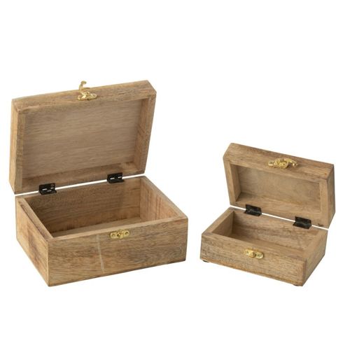 Lot De 2 Boîtes Déco En Bois "cœur" 20cm Rouge et Naturel