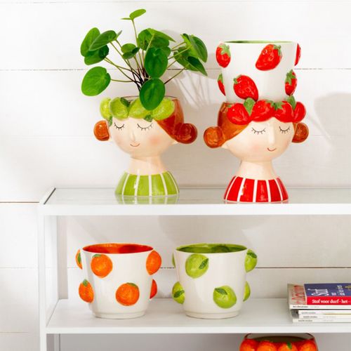 Cache-pot En 2 Parties "fille Fraise" 30cm Multicolore
