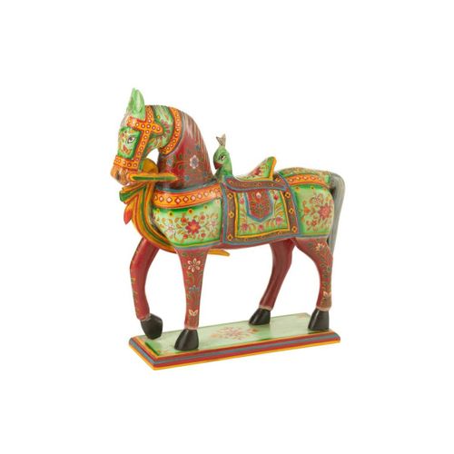 Statue Cheval En Bois "mumbai" 58cm Multicolore