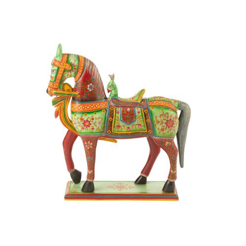 Statue Cheval En Bois "mumbai" 58cm Multicolore