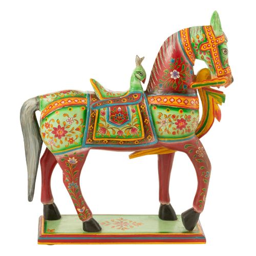 Statue Cheval En Bois "mumbai" 58cm Multicolore