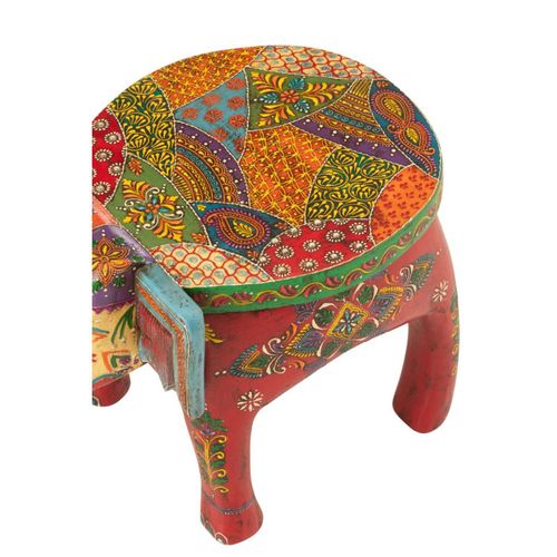 Tabouret Éléphant En Bois "delhi" 35cm Multicolore