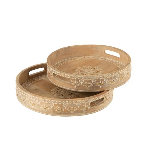 Lot De 2 Plateaux En Bois "perle Du Sahara" 40cm Naturel
