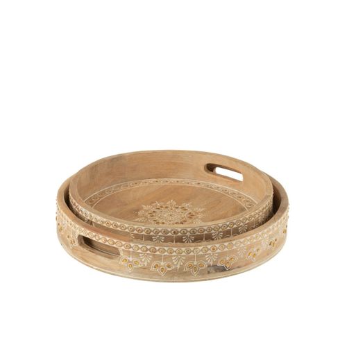 Lot De 2 Plateaux En Bois "perle Du Sahara" 40cm Naturel