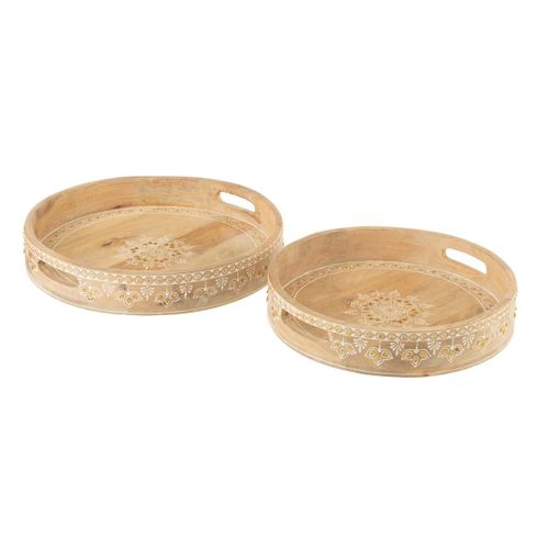 Lot De 2 Plateaux En Bois "perle Du Sahara" 40cm Naturel