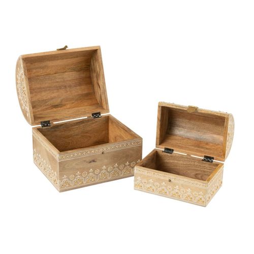 Lot De 2 Boîtes Déco En Bois "perle Du Sahara" 28cm Naturel