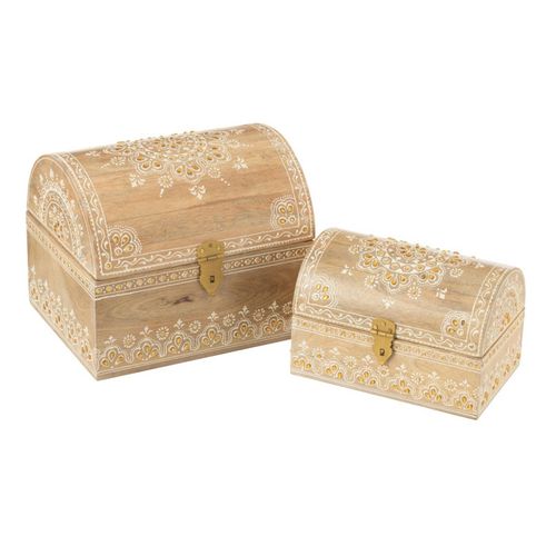 Lot De 2 Boîtes Déco En Bois "perle Du Sahara" 28cm Naturel