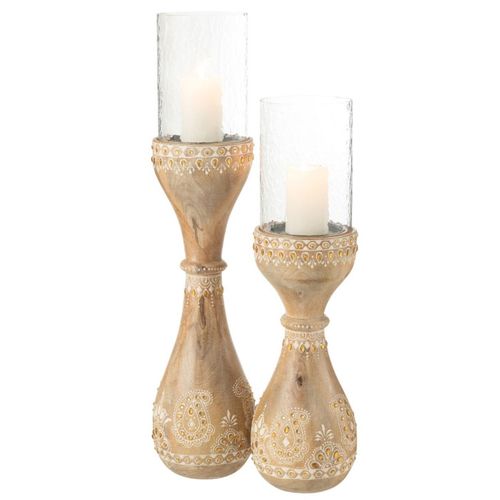 Photophore En Bois "perle Du Sahara" 56cm Naturel