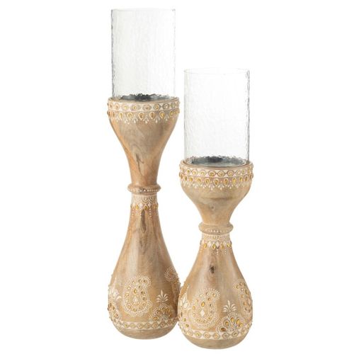 Photophore En Bois "perle Du Sahara" 56cm Naturel