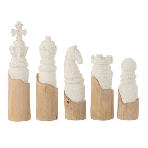 Lot De 5 Pièces D'échec "bois " 48cm Naturel et Blanc