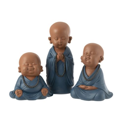 Statuette Moine Zen "grady" 23cm Bleu