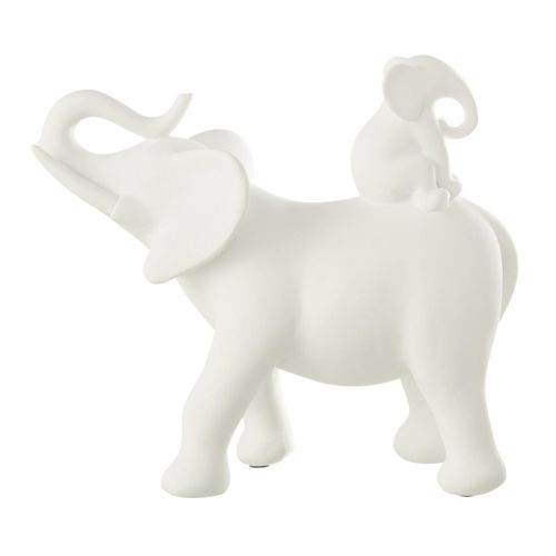 Statuette Éléphant Avec Bébé "burl" 26cm Blanc