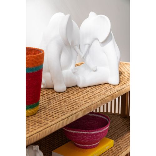 Statuette Éléphant Face à Face "burl" 36cm Blanc