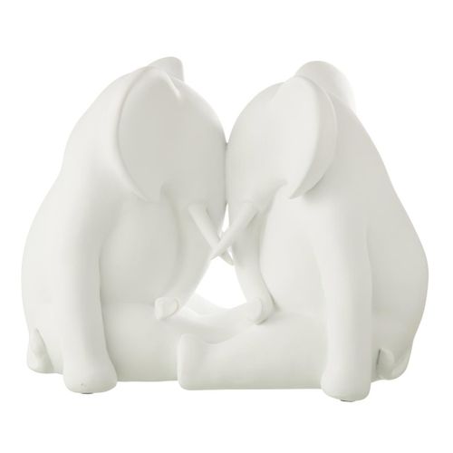 Statuette Éléphant Face à Face "burl" 36cm Blanc