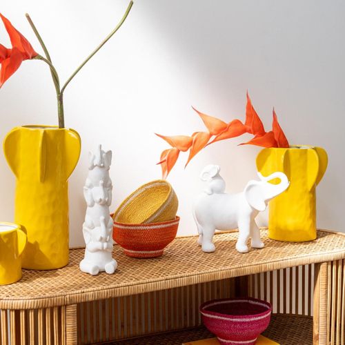 Statuette Éléphant Pyramide "burl" 31cm Blanc