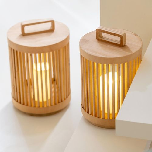 Lampe à Poser à LED En Bois "cylindrique" 36cm Naturel