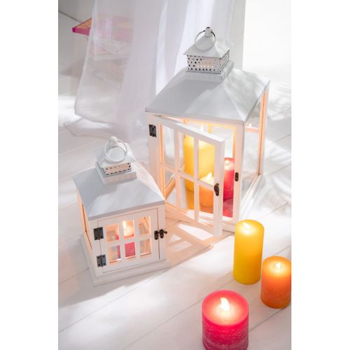 Lot De 2 Lanternes Maisons En Bois "cocoon" 52cm Blanc